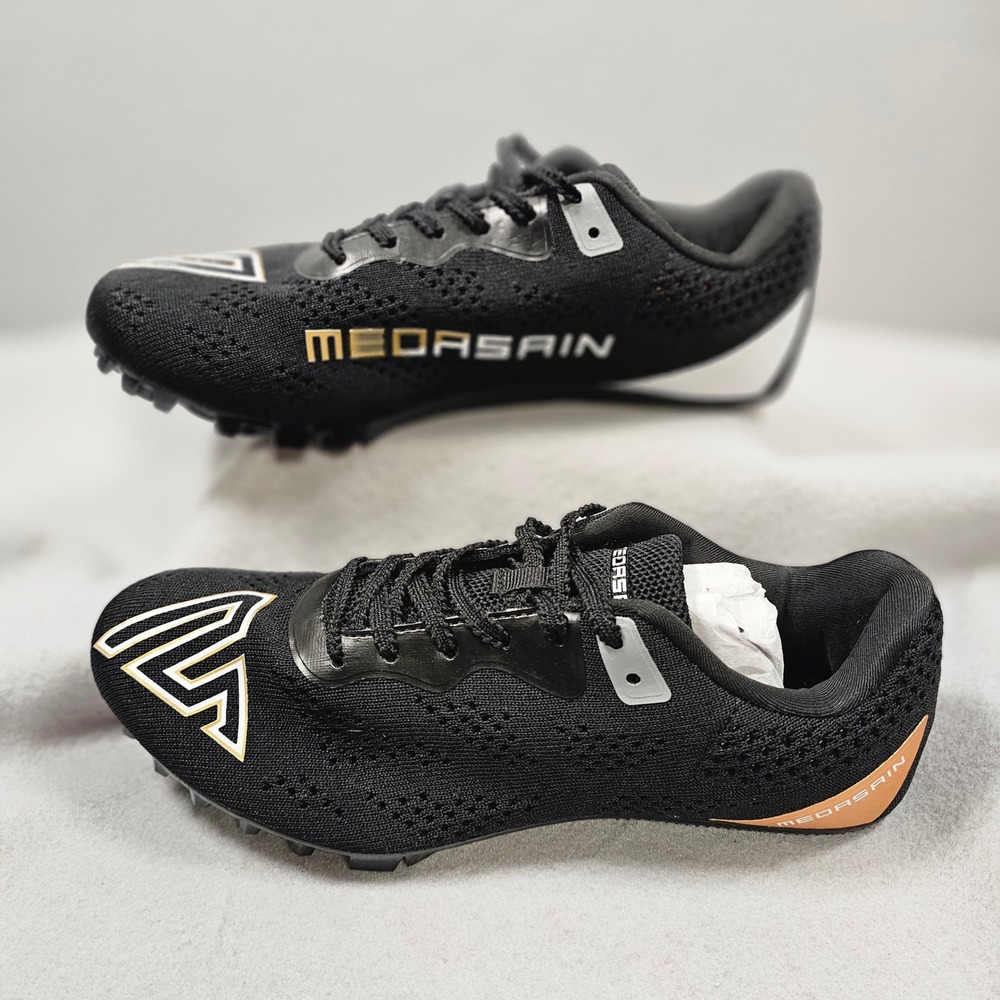 MEDASAIN Kids Size 9 Track Field Sprint Spikes Black Gold Racing Shoes